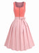 Robe en Velours à Col Cœur et Tablier et Top en Dentelle Rose Années 1950