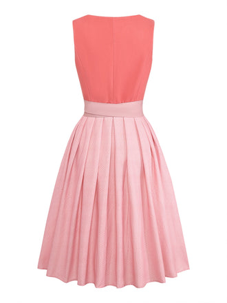 Robe en Velours à Col Cœur avec Boutons et Tablier Rose Années 1950