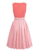 Robe en Velours à Col Cœur et Tablier et Top en Dentelle Rose Années 1950