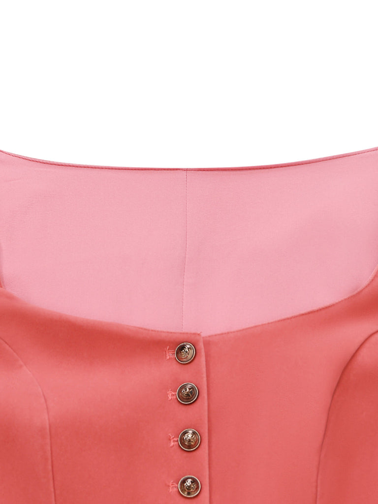 Robe en Velours à Col Cœur et Tablier et Top en Dentelle Rose Années 1950
