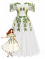 [Prévente] Robe blanche épaules dénudées et motifs vigne appliqué années 50