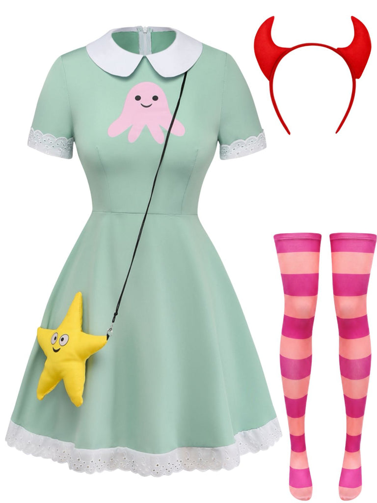 Costume Cosplay Fée Papillon Étoile Vert Années 1950