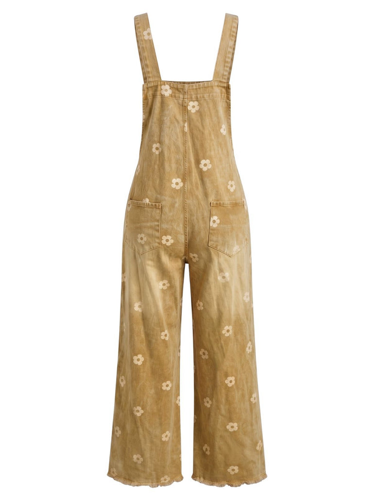 Salopette noire à Jambes Larges Florale Denim Années 1940