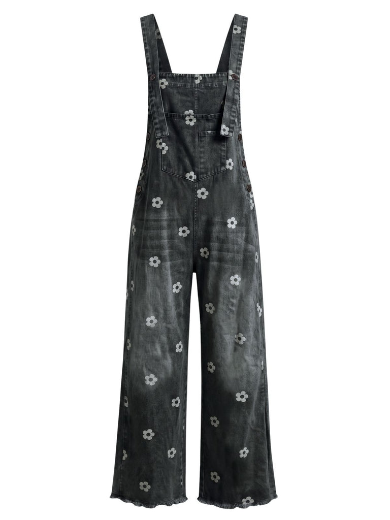 Salopette noire à Jambes Larges Florale Denim Années 1940