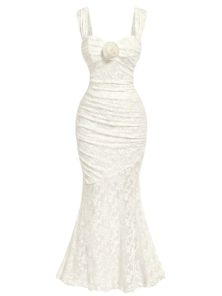 White 1930s Mermaid Bodycon Classic Dress 2