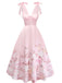 Robe Florale à Col V avec Nœud aux Épaules Rose Années 1940