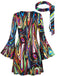 Mini Robe Imprimé Psychédélique Manches Évasées avec Bandeau Années 1970 2