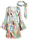 Mini Robe Imprimé Psychédélique Manches Évasées avec Bandeau Années 1970 3
