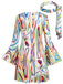 Mini Robe Imprimé Psychédélique Manches Évasées avec Bandeau Années 1970 4