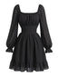 Robe Smockée Col Carré Manches Longues Mousseline Années 1950