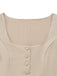 2PCS Robe Col Carré Beige Manches Bouffantes & Tablier Années 1950 3