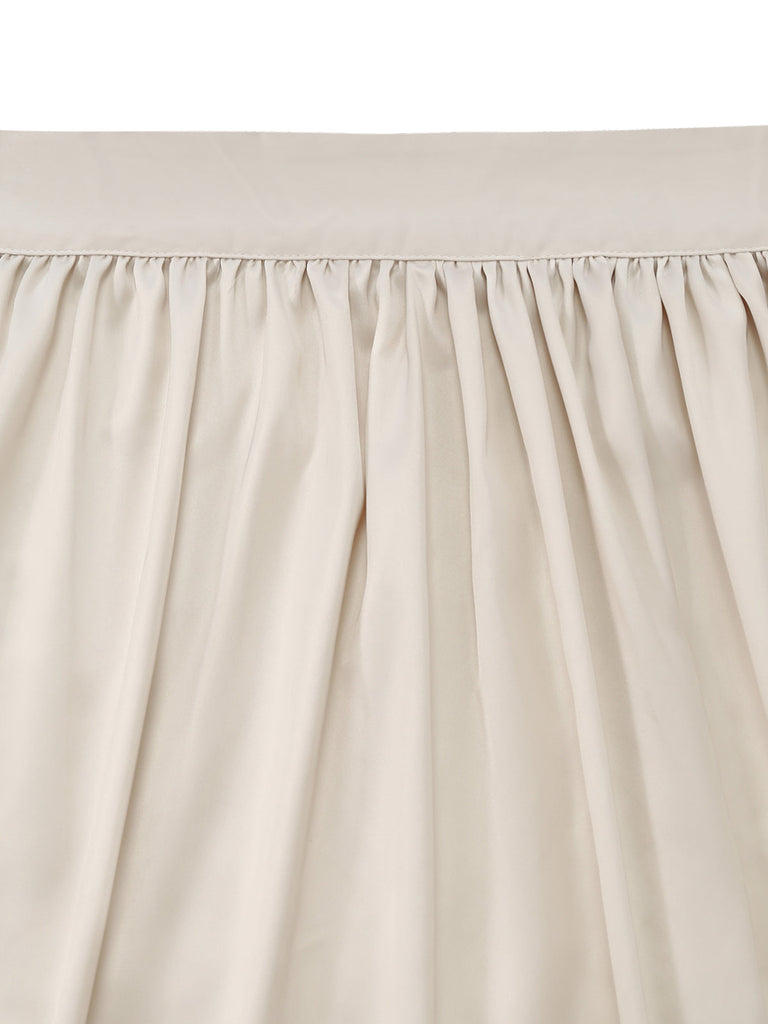 2PCS Robe Col Carré Beige Manches Bouffantes & Tablier Années 1950 7