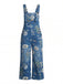 Deep Blue 1950s Floral Denim Classic Jumpsuit