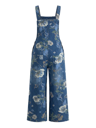 Deep Blue 1950s Floral Denim Classic Jumpsuit 2