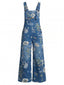 Salopette Imprimée Fleur Denim avec Poches Bleu Années 1950