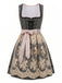 3PCS Robe Noire Col Carré & Tablier Floral & Haut en Dentelle Années 1950 2