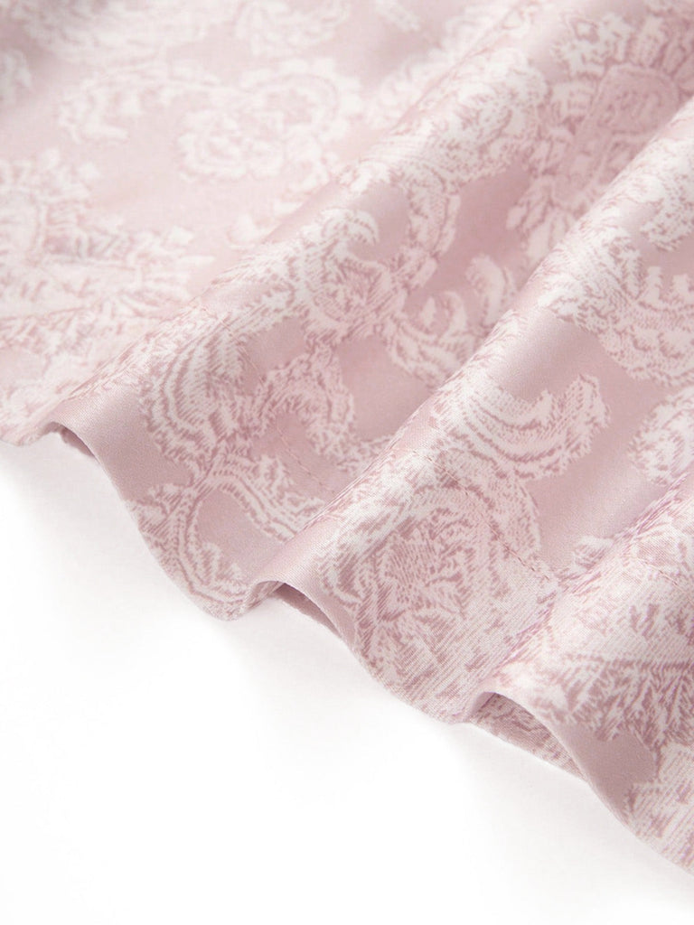 3PCS Haut Blanc & Robe Col Carré Florale & Tablier Pailleté Rose Années 1950 5