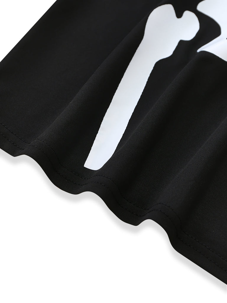 Robe Gothique Squelette à Lacets et Manches Évasées Noir Années 1970