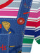 Robe Graphique en Denim à Rayures Arc-en-Ciel Bleu Années 1940