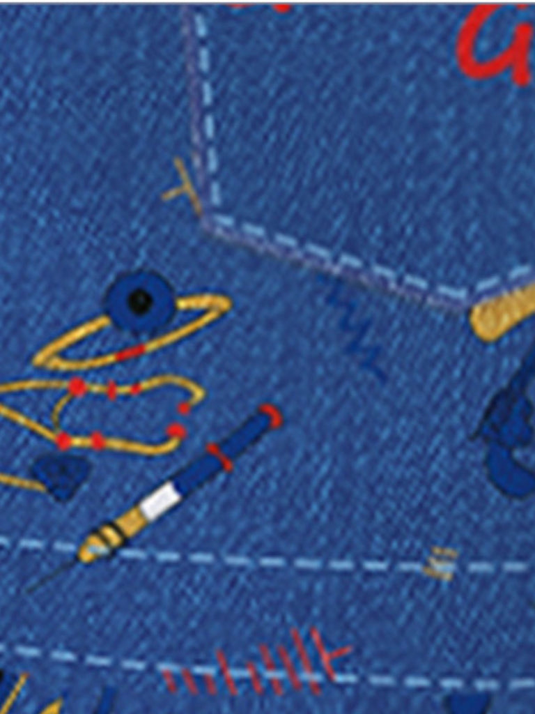 Robe Graphique en Denim à Rayures Arc-en-Ciel Bleu Années 1940