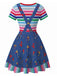 Robe Graphique en Denim à Rayures Arc-en-Ciel Bleu Années 1940