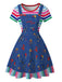 Robe Graphique en Denim à Rayures Arc-en-Ciel Bleu Années 1940