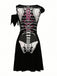 Robe d’Halloween à imprimé squelette et coupe évasée années 1940