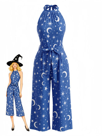 Combinaison Bleue Étoile Lune Dos-Nu Jambes Larges Halloween Années 1930