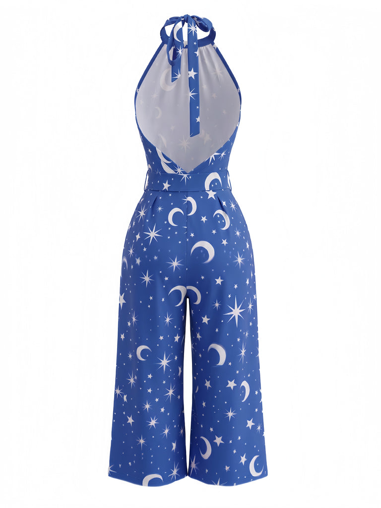 Combinaison Bleue Étoile Lune Dos-Nu Jambes Larges Halloween Années 1930 3