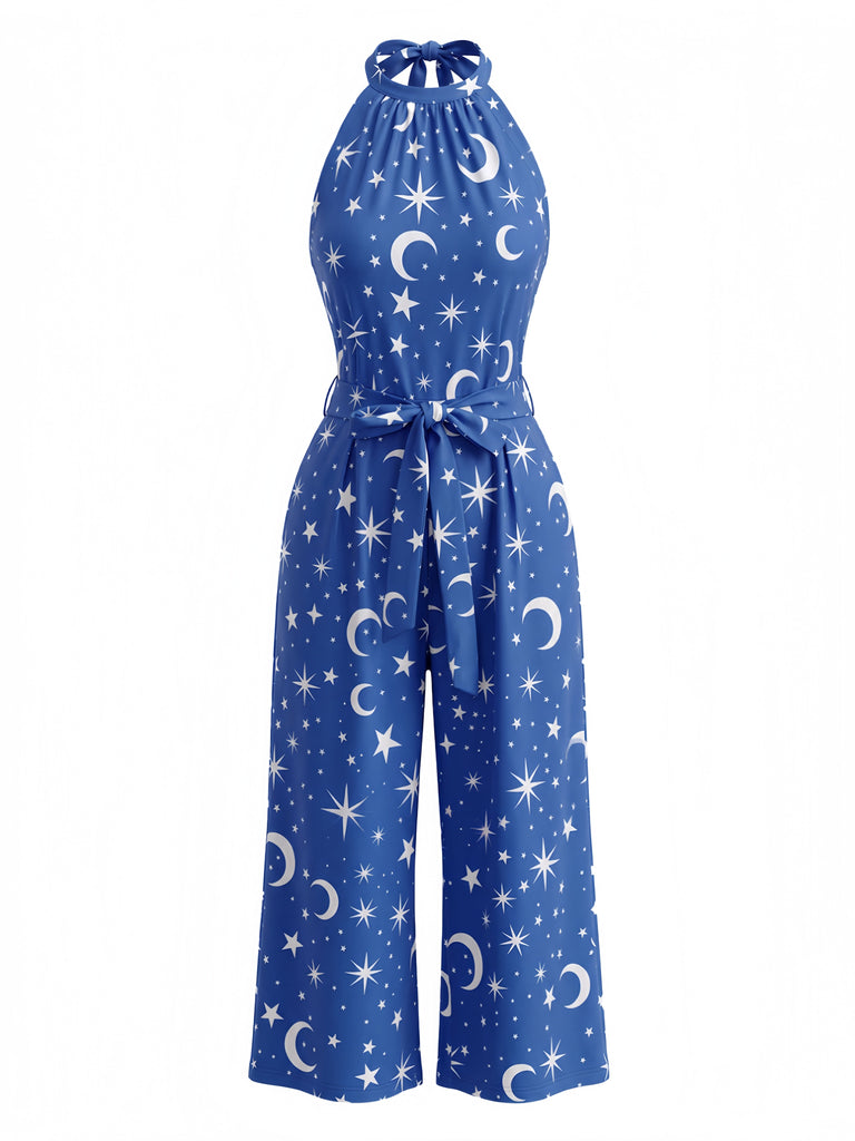 Combinaison Bleue Étoile Lune Dos-Nu Jambes Larges Halloween Années 1930 2