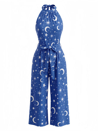 Combinaison Bleue Étoile Lune Dos-Nu Jambes Larges Halloween Années 1930 2