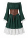 Robe Épaules Dénudées Manches Cloche avec Lacé Corset Belt Années 1970