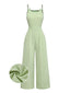 Combinaison vert à bretelles fines et jacquard Années 1950