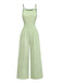 Combinaison vert à bretelles fines, nœud, jacquard et jambes larges Années 1950