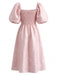 Robe à Épaules Dénudées et Manches Bouffantes Imprimé Jacquard Rose Années 1950