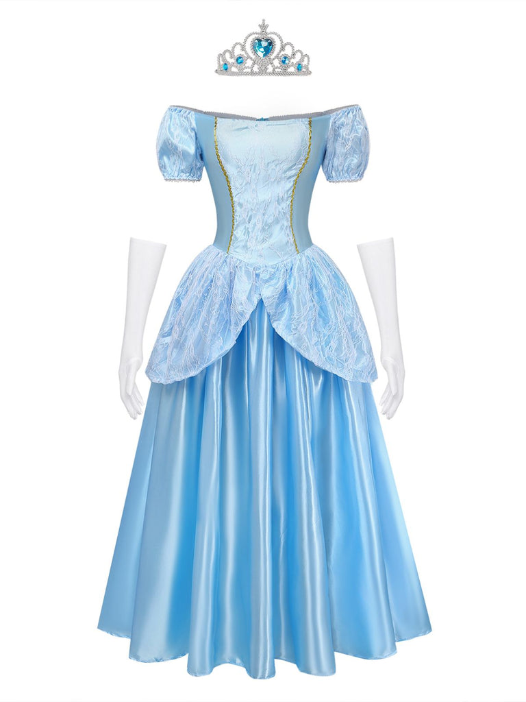 Set Robe Costume Princesse Cendrillon Bleu Clair Années 1970