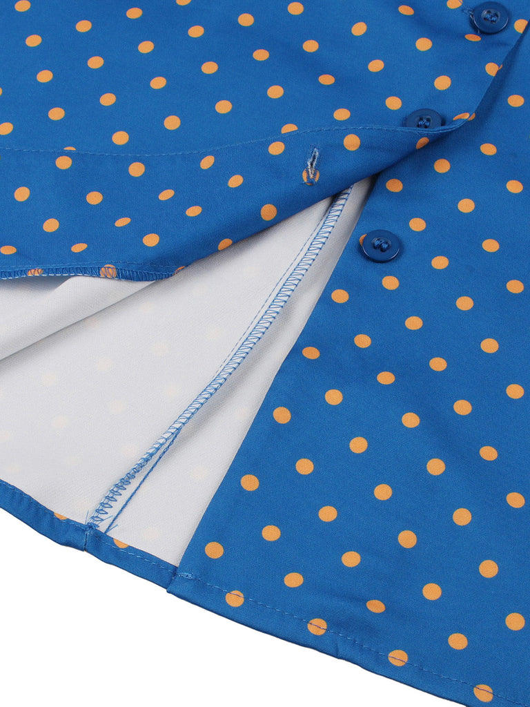 Robe à Pois Manches Courtes Revers Ceinturé Années 1950