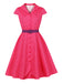 Robe à Pois Manches Courtes Revers Ceinturé Années 1950