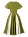 Robe Évasée Verte Col Cœur Panneau Contrasté Années 1950 2