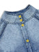 Blouse en Denim à Col Mandarin et Manches Bouffantes Bleu Années 1960