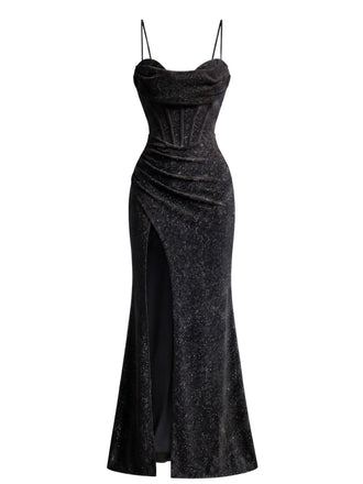 Robe Sirène Scintillante Col Drapé Corset Fente Haute Années 1930 6
