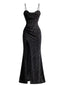 Robe Sirène Noire Pailleté Bretelles Corset Fente Années 1930