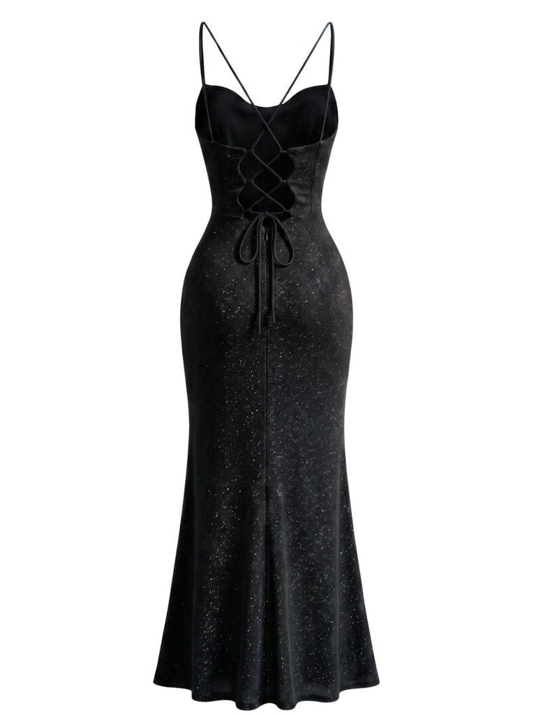 Robe Sirène Scintillante Col Drapé Corset Fente Haute Années 1930 7