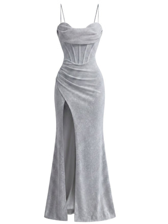 Robe Sirène Scintillante Col Drapé Corset Fente Haute Années 1930 4