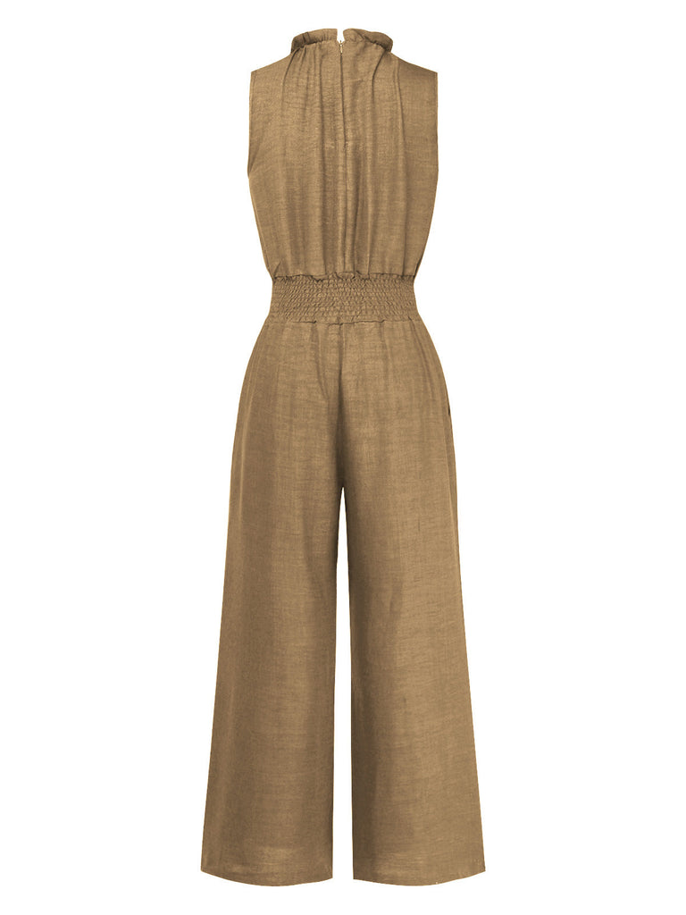 Combinaison unie sans manches à col volanté années 1950