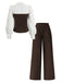 Ensemble deux pièces à rayures contrastées, haut manches longues et pantalon années 1960 - 5