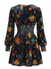 Robe fleurie en velours à col V et taille froncée années 1960 - 2