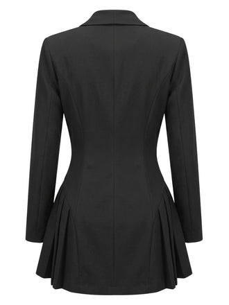 Robe blazer noire à col châle, plis et basque Années 1960