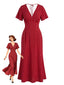 Robe longue sirène pois col V et manches volantées années 1930