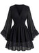 Robe Noir Mousseline Col V Smocké Waist Mini Années 1930